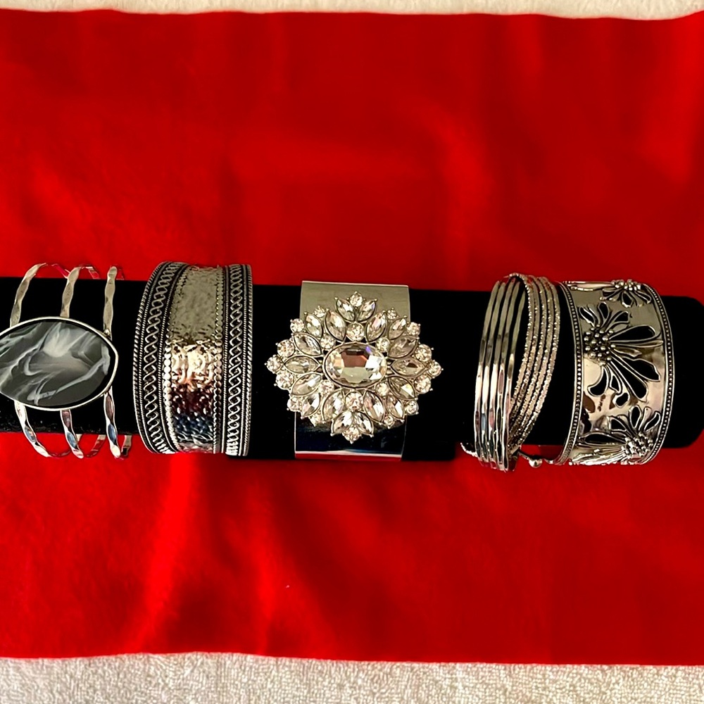 Five Statement Cuff Bracelets in Silver